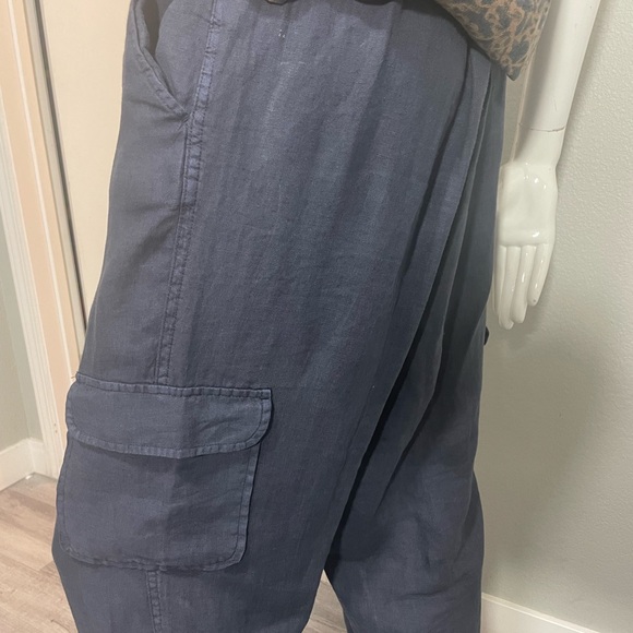 RACHEL Rachel Roy 💙 Blue Cargo Pants Relaxed Fit, size Large 100% Linen - Picture 5 of 11